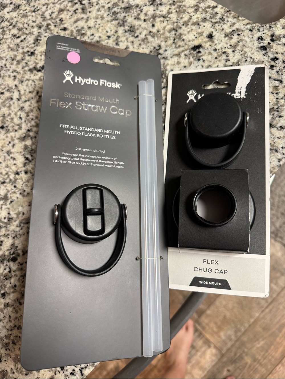 Hydro Flask Black Flex Straw Cap (Standard) and Flex Chug Cap (Wide Mouth) — NEW